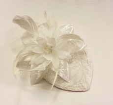 Vintage 40s 50s Hat  Laced Teardrop Hat Feather fascinator Ivory fascina... - £31.08 GBP
