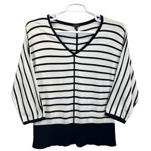 Talbots V-Neck Sweater Cream Black Size L Stripes Knit 3/4 Sleeve Pullov... - $21.80