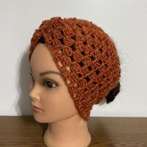 Women&#39;s  Winter Headband Ear Warmer  Handmade Crochet Rust Color Dark Pumpkin - $12.73