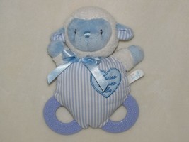 Aurora Baby Jesus Loves Me Lamb Sheep Blue White Teether Squeaker Plush Infant - $14.84