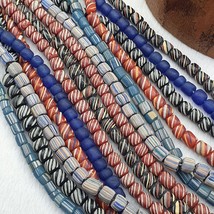 Set 7 Stränge Vintage AFRIKANISCH Multicolor Streifen GLASPERLEN 7-9MM H... - $117.32