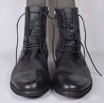 Milu Mens Black Leather Cap Toe Side Zip Laced Boots 45 - £50.68 GBP