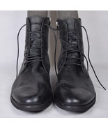 Milu Mens Black Leather Cap Toe Side Zip Laced Boots 45 - £49.55 GBP