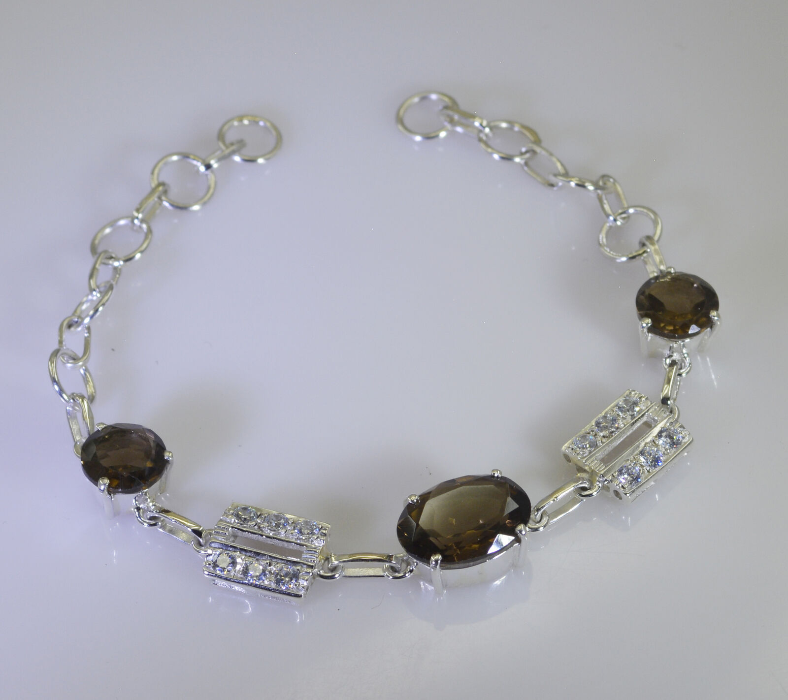 gorgeous Smoky Quartz 925 Solid Sterling Silver Brown Bracelet genuine i... - $30.68