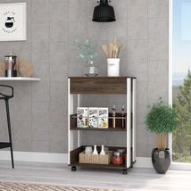 White &amp; Dark Walnut Kitchen Cart: 1-Drawer, 2-Shelves, Casters - $126.99