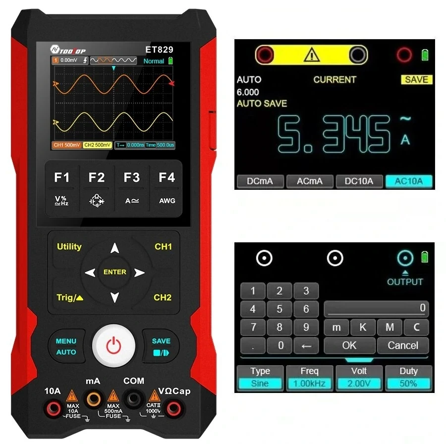 ET829 OSC + DMM + Waveform Generator 3 in 1 80MHz/50MHz width Dual Channel Handh - £737.96 GBP