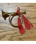 Dept 56 Vintage Brass French Horn Christmas Ornament Red Tassels Hong Kong - $10.10