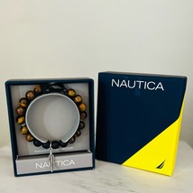 NAUTICA Tiger Eye Beaded Feather Charm Bracelet, Uni Sex, Brown/Black, NWT - £36.93 GBP