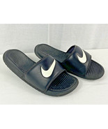 Nike Men&#39;s Benassi Swoosh Slip On Slides Black &amp; White # 312618-011 Size... - £10.66 GBP