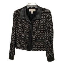 Doncaster Black &amp; Cream Woven Silk Blend Jacket Leather Trim Womens 8 - £29.11 GBP