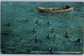 Diving For Coins Kingston Harbor Jamaica Postcard - £7.55 GBP