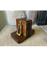 Vintage Solid Wood Bookends with Metal Accents Dark Brown Hand Made - $29.65