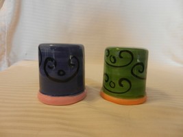 Green and Purple with Black Swirls Ceramic Salt &amp; Pepper Shakers Set - £23.56 GBP