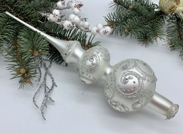 Big silver with silver glitter Christmas glass tree topper, Christmas fi... - $30.38