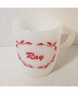 Fire-King Ware Coffee Mug Anchor Hocking Personalized Name RAY Red Ribbed Bottom - $24.73