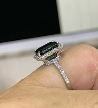 3Ct Smaragd Labor Erstellt Schwarz Heiligenschein Damen Ring 14K Weiß Vergoldet - £123.18 GBP