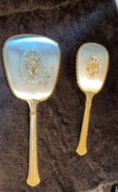 Vintage Hand Mirror &amp; Brush Vanity Set Ladies Gold Tone on silver tones,... - £63.86 GBP