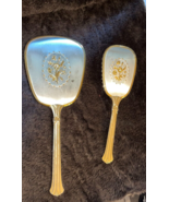 Vintage Hand Mirror &amp; Brush Vanity Set Ladies Gold Tone on silver tones,... - $79.99