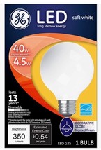 GE LED G25 Soft White Decorative Globe, Frosted Finish 40 Watt Bulb, 350... - $6.95