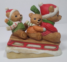 Vintage Homco Christmas Bear Family Sled Ceramic Figurine #5306 Xmas Decor 4 in. - £7.98 GBP