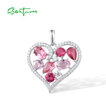 Pure 925 Sterling Silver Pendant for Women Sparkling Pink Stones White CZ Heart  - £36.40 GBP