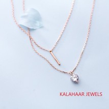 925 Sterling Silver Geometric Bar Necklace Rose Gold Plated Double Layer Chain  - £85.06 GBP