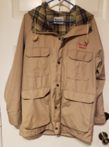 Vtg Swingster  State Farm Mid Length Mens Hooded Jacket Plaid Flannel Lined Sz M - £21.52 GBP