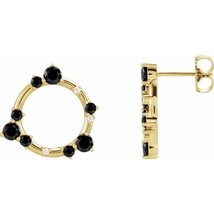 Authenticity Guarantee 
Onyx and Diamond Circle Earrings in 14k Yellow Gold - £654.97 GBP