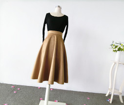 Camel Suede A-line Midi Skirt Winter Women Custom Plus Size Flare Party Skirt image 6