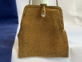 Vtg Roth &amp; Steiner NY Mesh Clutch Purse Wallet Goldtone Clear Stone Clasp - £23.70 GBP