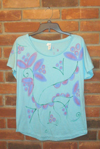 One of a Kind Hand Painted Abstract Flowers Dolman Sleeve Women&#39;s Top Si... - $25.50