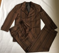 Retro Brand 2 Piece Suit Size 10 New Ship Free Jacket Pants Brown Striped School - £77.22 GBP