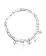 Layered Choker Necklace Chains Silver Angel Cross - $35.66