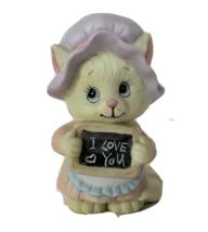 Feline Feelin&#39;s Cat Kitten Porcelain Figurine I LOVE YOU 1986 vintage - £9.65 GBP