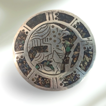 Vintage Mexico Sterling Silver Abalone Tribal Warrior Pin Brooch (23g) - £36.56 GBP
