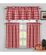 Kate Aurora ~ 3-Piece Lodge Tier Curtain Set ~ 28" x 36" ~ Red & White Gingham - £29.89 GBP