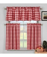 Kate Aurora ~ 3-Piece Lodge Tier Curtain Set ~ 28&quot; x 36&quot; ~ Red &amp; White G... - £29.78 GBP