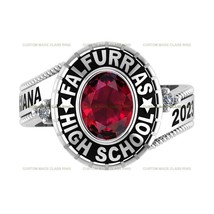 Custom Oval Birthstone Silver 925 High School Class Ring for Her Rope Collection - £89.66 GBP