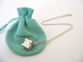 Tiffany &amp; Co Atlas Cube Necklace Large Pendant Charm 18 In Chain Gift Pouch Cool - £277.82 GBP