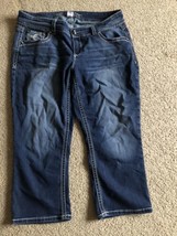 Maurices Dark Wash Cropped Jeans Low Rise Original Embroidered Pockets Sz 18 Reg - £20.32 GBP