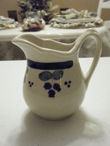 SMALL CREAM PITCHER BLUE/GREEN FLOWERS WITH HANDLE 5 INCHES HIGH 3 INCHE... - $8.99
