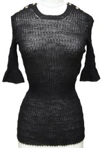 CHANEL  Black Sweater Top Knit Short Sleeve CC Gold-Tone Logo Buttons Sz... - £485.92 GBP