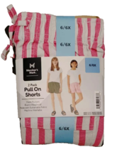 NWT Member&#39;s Mark Girl&#39;s 2-Pack Linen Shorts Pink Stripe/Green 6/6X - £13.96 GBP