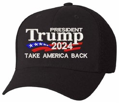 Trump 2024 Hat - Take America Back 6533 Flex Fit Mesh Hat with back USA Flag - £21.52 GBP