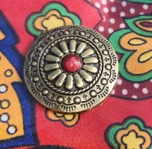 Western Scarf Slide Red Stone Brass Concho NEW image 2