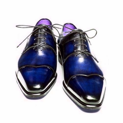 New Handmade Blue Oxford Rounded Cut Toe Trendy Fashion Dracula Leather Shoes