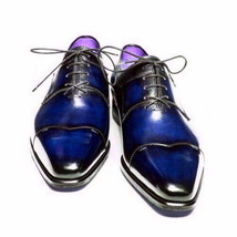 New Handmade Blue Oxford Rounded Cut Toe Trendy Fashion Dracula Leather Shoes - £110.59 GBP