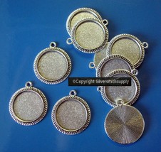 10 Bezel cup tray settings Silver pl holds 20mm cabochon bailed pendants FPP003B - £9.35 GBP