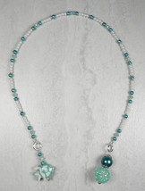 Fish Beaded Thong Bookmark Glass Pearl Crystal Handmade Aqua White New - £12.56 GBP