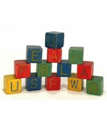 Antique Vintage Wooden ABC Toy Blocks-13 Pieces-Blue Yellow Red Green - $704.72 MXN